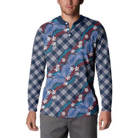 Polynesian Monstera Tiare Floral Button Sweatshirt Royal Blue Tropical Plaid LT01 - Polynesian Pride