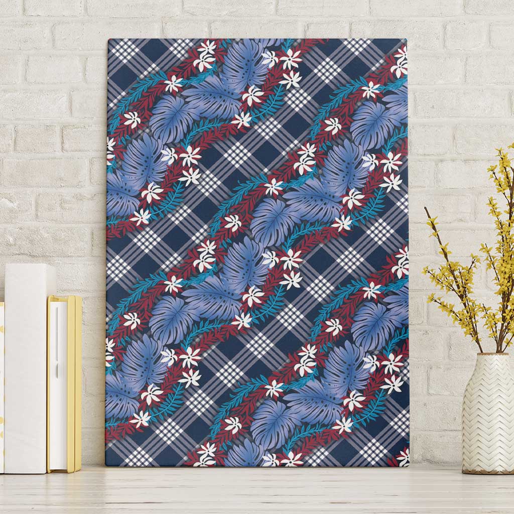 Polynesian Monstera Tiare Floral Canvas Wall Art Royal Blue Tropical Plaid LT01 Without Frame Blue - Polynesian Pride