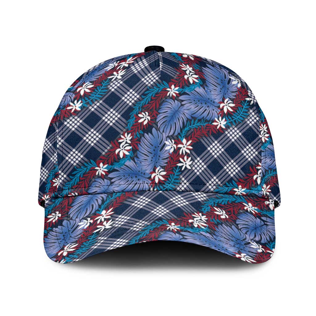 Polynesian Monstera Tiare Floral Classic Cap Royal Blue Tropical Plaid LT01 Universal Fit Blue - Polynesian Pride