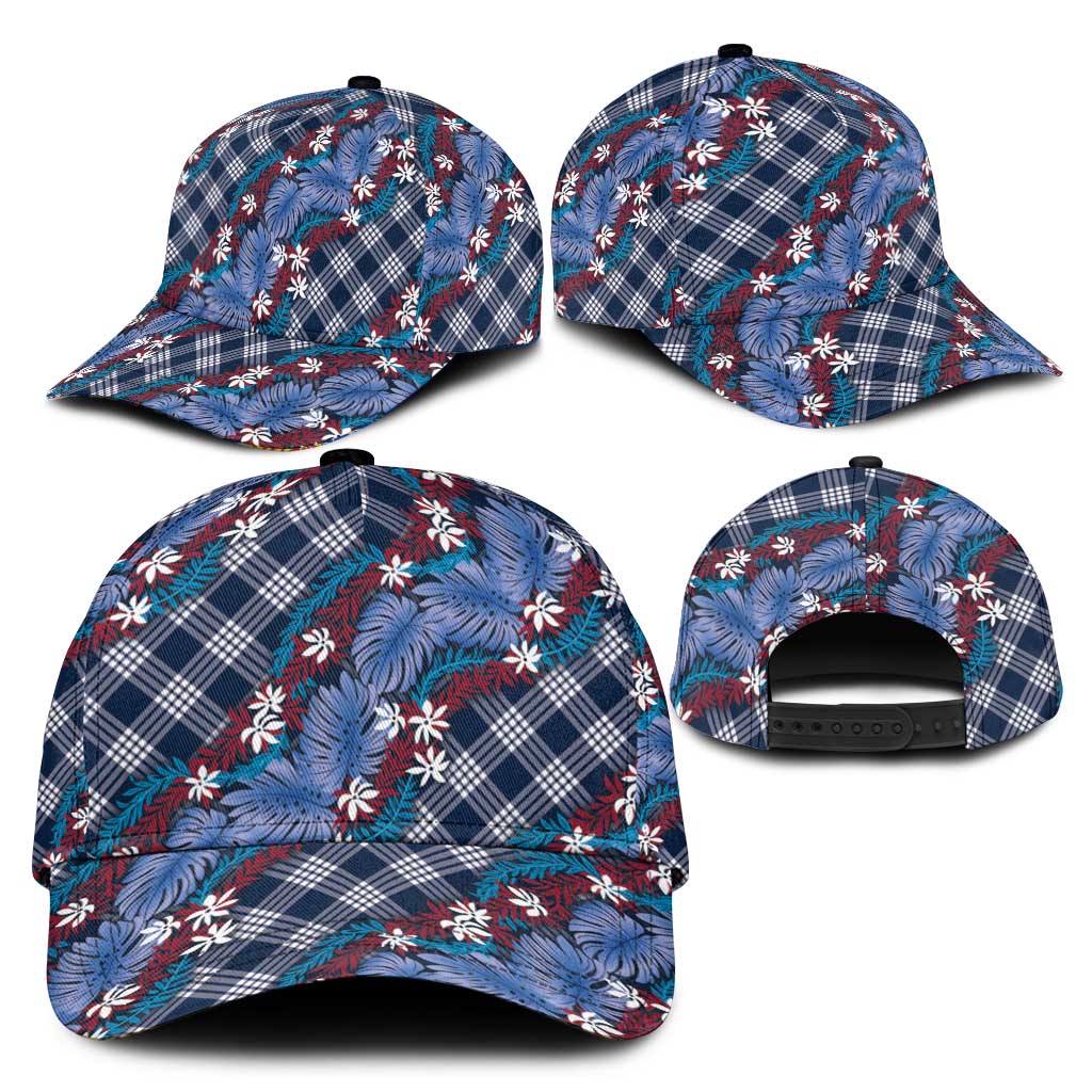 Polynesian Monstera Tiare Floral Classic Cap Royal Blue Tropical Plaid LT01 - Polynesian Pride