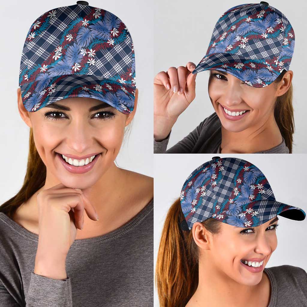 Polynesian Monstera Tiare Floral Classic Cap Royal Blue Tropical Plaid LT01 - Polynesian Pride