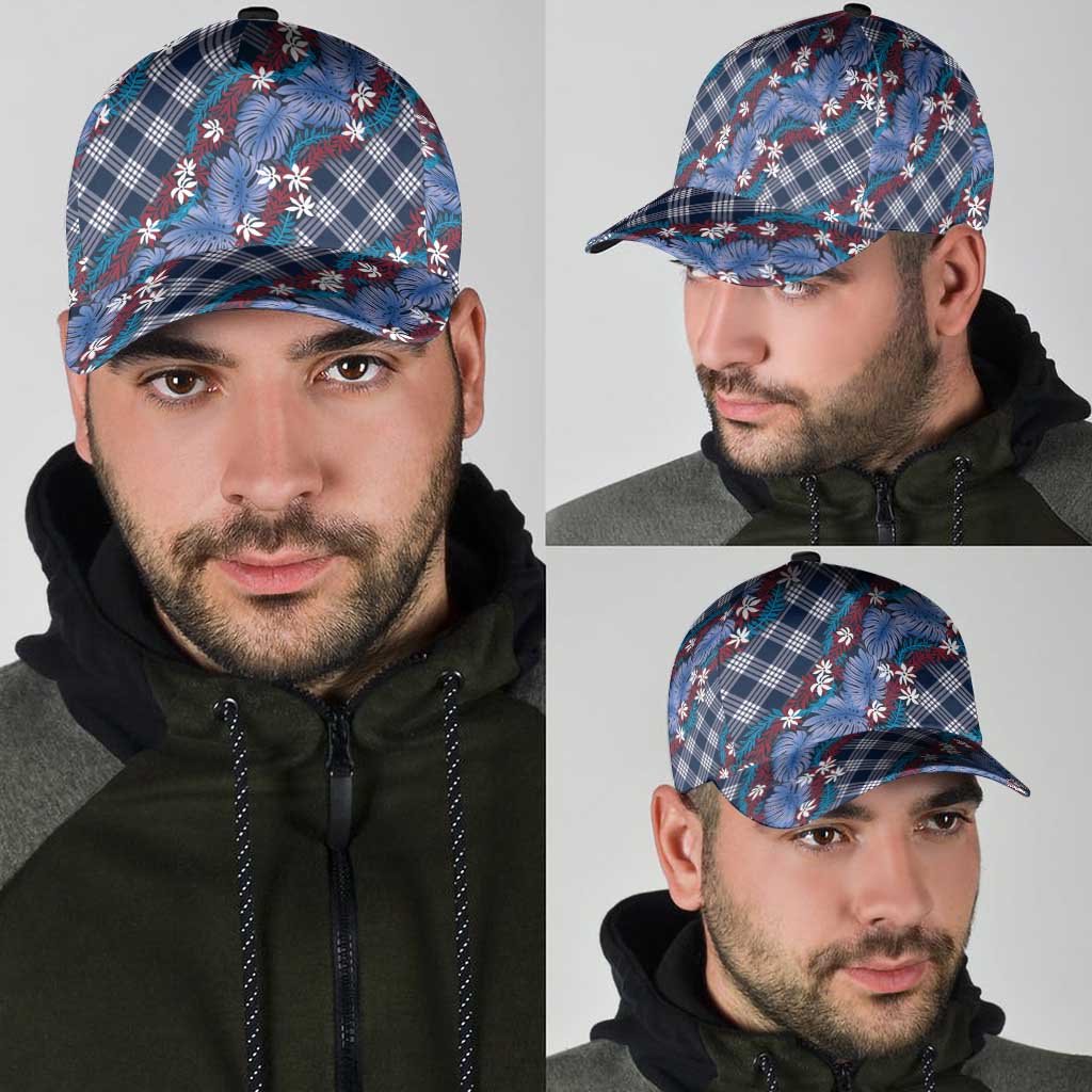 Polynesian Monstera Tiare Floral Classic Cap Royal Blue Tropical Plaid LT01 - Polynesian Pride