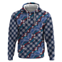 Polynesian Monstera Tiare Floral Hoodie Royal Blue Tropical Plaid LT01 Pullover Hoodie Blue - Polynesian Pride