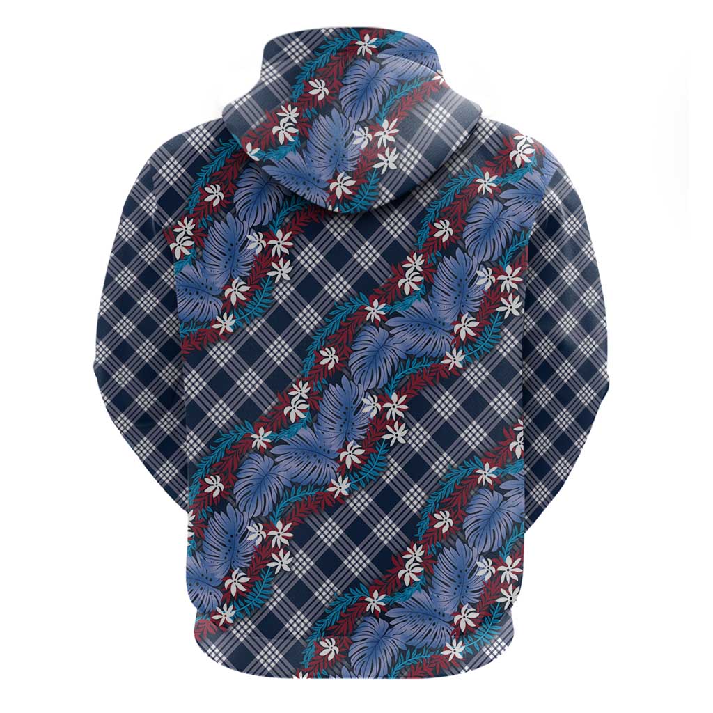 Polynesian Monstera Tiare Floral Hoodie Royal Blue Tropical Plaid LT01 - Polynesian Pride