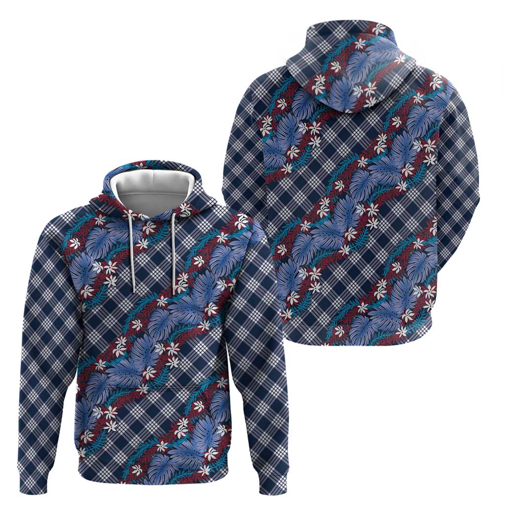 Polynesian Monstera Tiare Floral Hoodie Royal Blue Tropical Plaid LT01 - Polynesian Pride