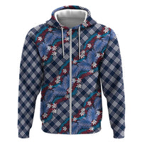 Polynesian Monstera Tiare Floral Hoodie Royal Blue Tropical Plaid LT01 Zip Hoodie Blue - Polynesian Pride