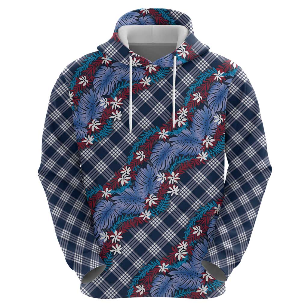 Polynesian Monstera Tiare Floral Hoodie Royal Blue Tropical Plaid LT01 - Polynesian Pride