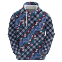 Polynesian Monstera Tiare Floral Hoodie Royal Blue Tropical Plaid LT01 - Polynesian Pride