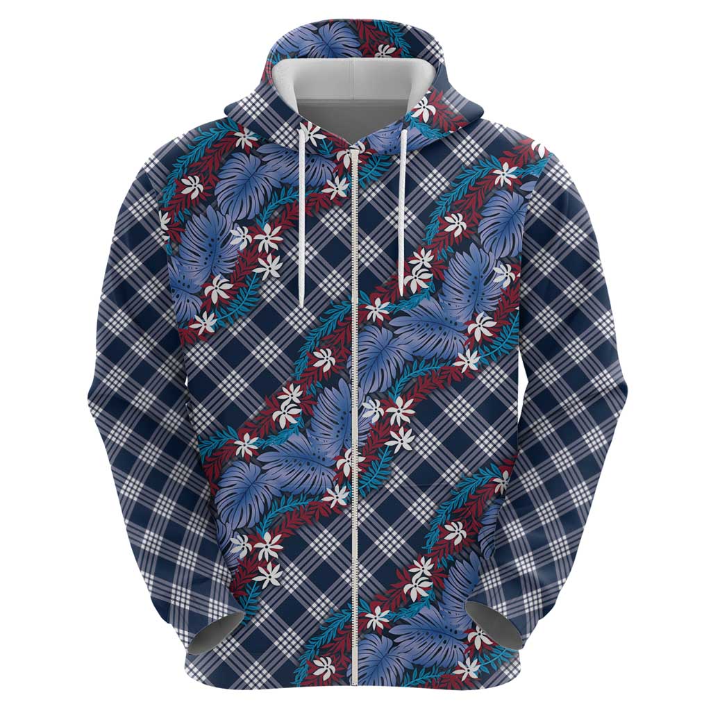 Polynesian Monstera Tiare Floral Hoodie Royal Blue Tropical Plaid LT01 - Polynesian Pride