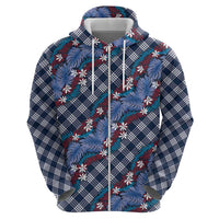 Polynesian Monstera Tiare Floral Hoodie Royal Blue Tropical Plaid LT01 - Polynesian Pride