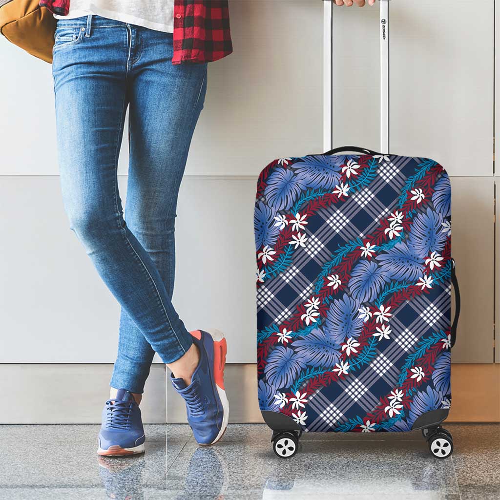 Polynesian Monstera Tiare Floral Luggage Cover Royal Blue Tropical Plaid LT01 - Polynesian Pride