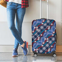 Polynesian Monstera Tiare Floral Luggage Cover Royal Blue Tropical Plaid LT01 - Polynesian Pride