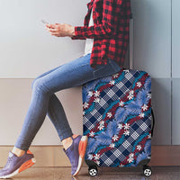 Polynesian Monstera Tiare Floral Luggage Cover Royal Blue Tropical Plaid LT01 - Polynesian Pride