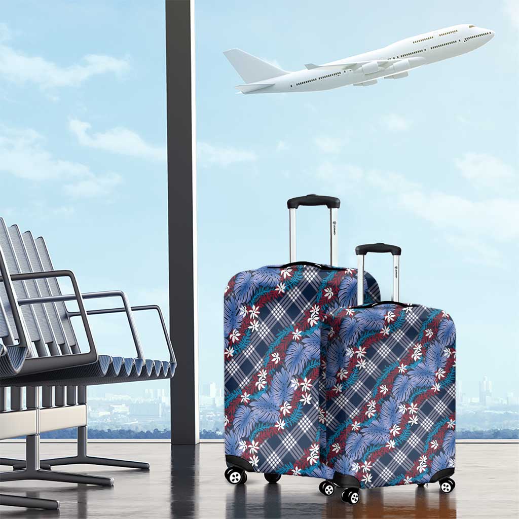 Polynesian Monstera Tiare Floral Luggage Cover Royal Blue Tropical Plaid LT01 - Polynesian Pride
