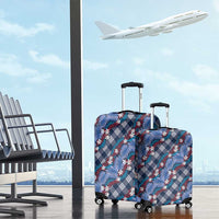 Polynesian Monstera Tiare Floral Luggage Cover Royal Blue Tropical Plaid LT01 - Polynesian Pride