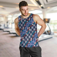 Polynesian Monstera Tiare Floral Men Tank Top Royal Blue Tropical Plaid LT01 Blue - Polynesian Pride