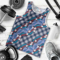 Polynesian Monstera Tiare Floral Men Tank Top Royal Blue Tropical Plaid LT01 - Polynesian Pride