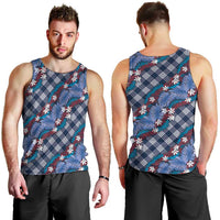Polynesian Monstera Tiare Floral Men Tank Top Royal Blue Tropical Plaid LT01 - Polynesian Pride