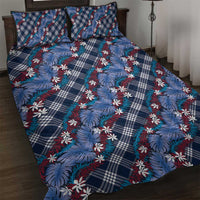 Polynesian Monstera Tiare Floral Quilt Bed Set Royal Blue Tropical Plaid LT01 Blue - Polynesian Pride