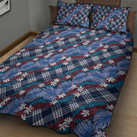 Polynesian Monstera Tiare Floral Quilt Bed Set Royal Blue Tropical Plaid LT01 - Polynesian Pride