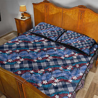 Polynesian Monstera Tiare Floral Quilt Bed Set Royal Blue Tropical Plaid LT01 - Polynesian Pride