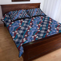 Polynesian Monstera Tiare Floral Quilt Bed Set Royal Blue Tropical Plaid LT01 - Polynesian Pride