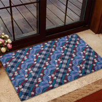 Polynesian Monstera Tiare Floral Rubber Doormat Royal Blue Tropical Plaid LT01 - Polynesian Pride