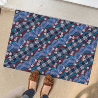 Polynesian Monstera Tiare Floral Rubber Doormat Royal Blue Tropical Plaid LT01 - Polynesian Pride