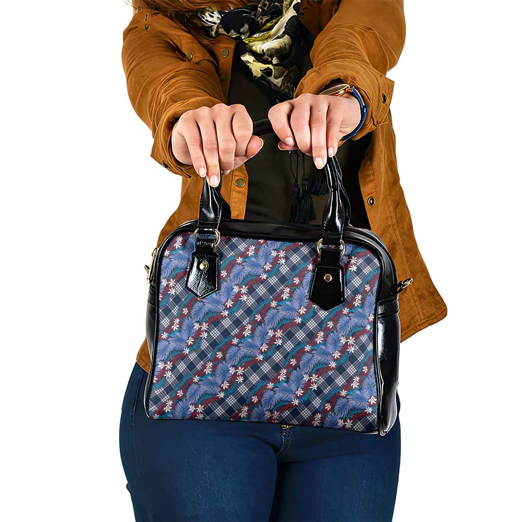 Polynesian Monstera Tiare Floral Shoulder Handbag Royal Blue Tropical Plaid LT01 One Size Blue - Polynesian Pride