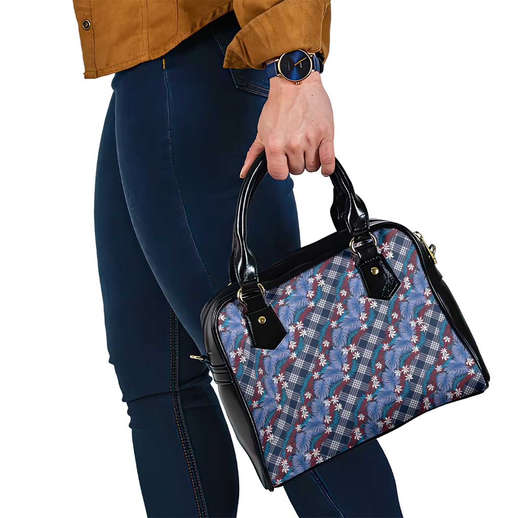 Polynesian Monstera Tiare Floral Shoulder Handbag Royal Blue Tropical Plaid LT01 - Polynesian Pride