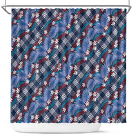Polynesian Monstera Tiare Floral Shower Curtain Royal Blue Tropical Plaid LT01 Blue - Polynesian Pride