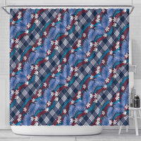 Polynesian Monstera Tiare Floral Shower Curtain Royal Blue Tropical Plaid LT01 - Polynesian Pride
