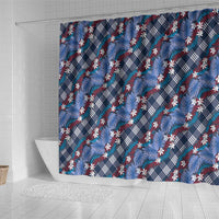 Polynesian Monstera Tiare Floral Shower Curtain Royal Blue Tropical Plaid LT01 - Polynesian Pride