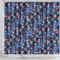 Polynesian Monstera Tiare Floral Shower Curtain Royal Blue Tropical Plaid LT01 - Polynesian Pride