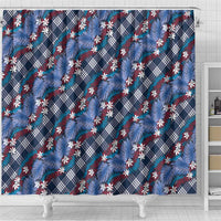 Polynesian Monstera Tiare Floral Shower Curtain Royal Blue Tropical Plaid LT01 - Polynesian Pride