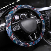 Polynesian Monstera Tiare Floral Steering Wheel Cover Royal Blue Tropical Plaid LT01 Universal Fit Blue - Polynesian Pride