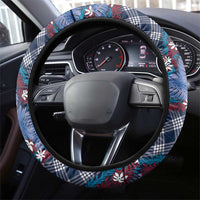 Polynesian Monstera Tiare Floral Steering Wheel Cover Royal Blue Tropical Plaid LT01 - Polynesian Pride