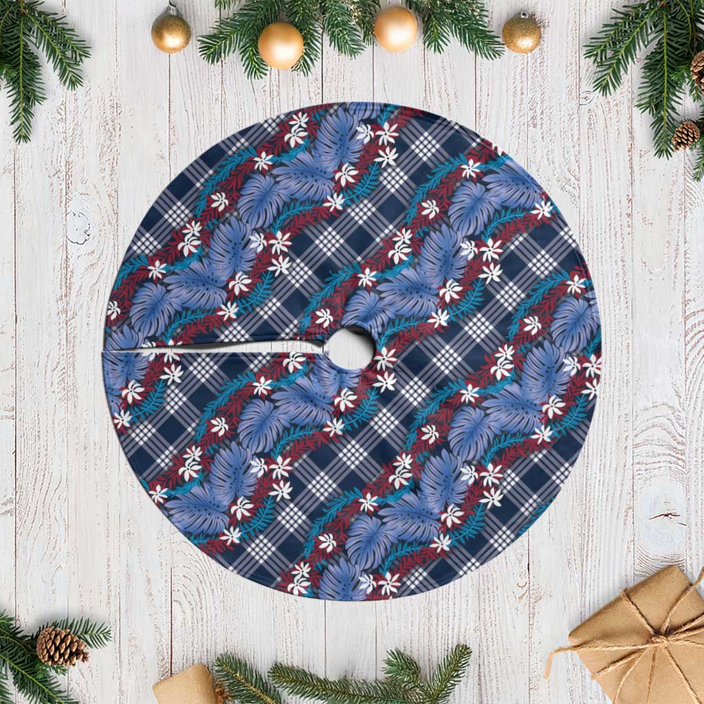 Polynesian Monstera Tiare Floral Tree Skirt Royal Blue Tropical Plaid LT01 Casual Blue - Polynesian Pride