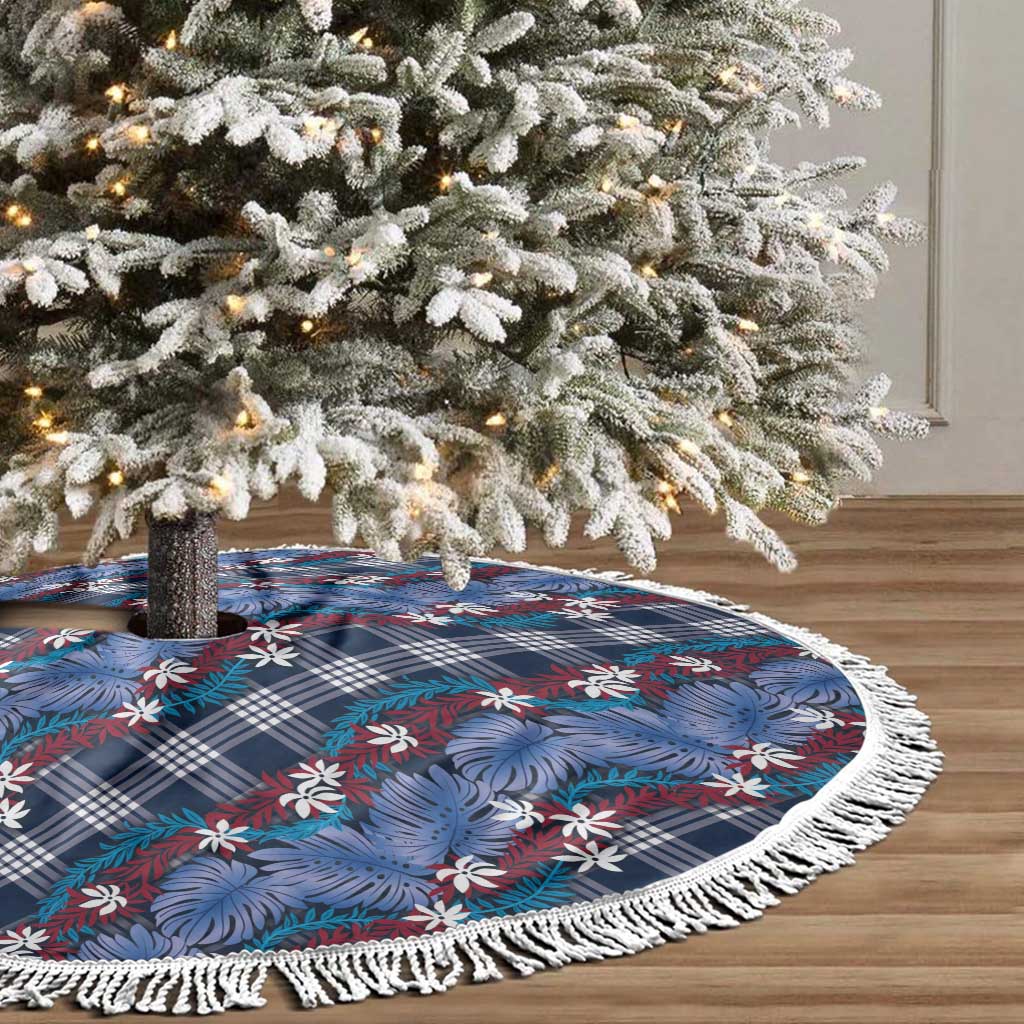 Polynesian Monstera Tiare Floral Tree Skirt Royal Blue Tropical Plaid LT01 - Polynesian Pride