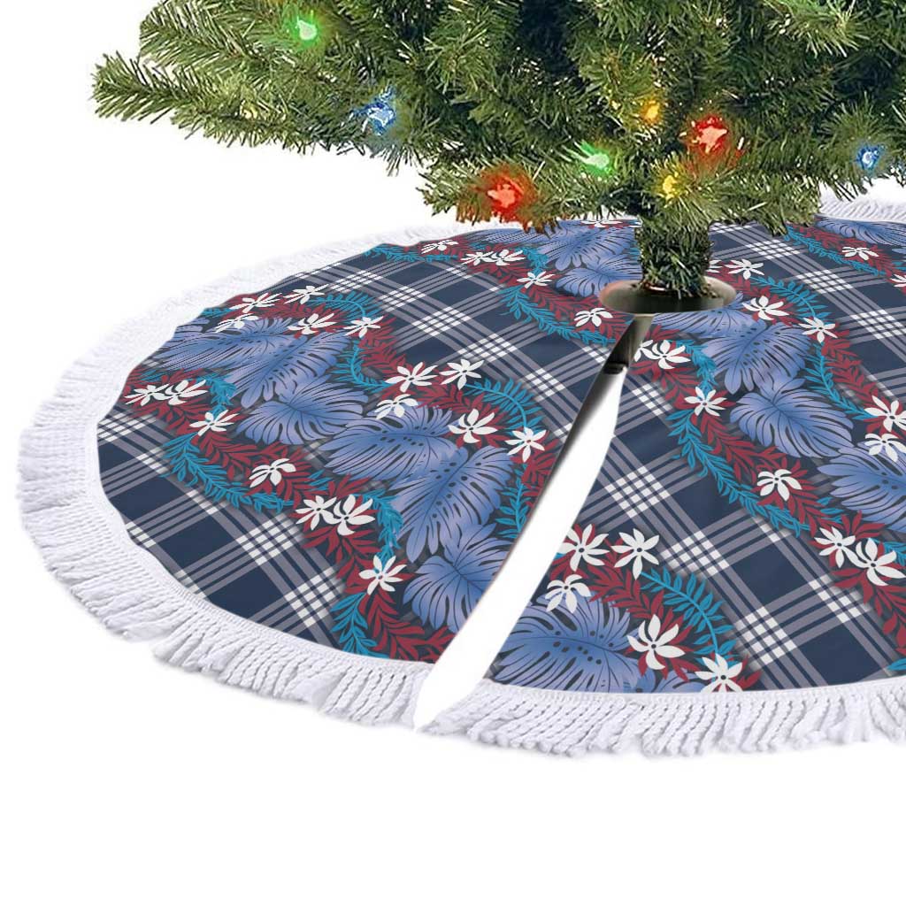Polynesian Monstera Tiare Floral Tree Skirt Royal Blue Tropical Plaid LT01 - Polynesian Pride