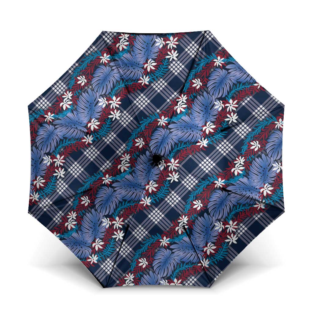 Polynesian Monstera Tiare Floral Umbrella Royal Blue Tropical Plaid LT01 One Size Folded 11.42 inch Opened Diameter 37.4 inch Blue - Polynesian Pride