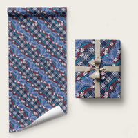 Polynesian Monstera Tiare Floral Wrapping Paper Royal Blue Tropical Plaid LT01 58" × 23" Blue - Polynesian Pride