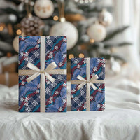 Polynesian Monstera Tiare Floral Wrapping Paper Royal Blue Tropical Plaid LT01 - Polynesian Pride