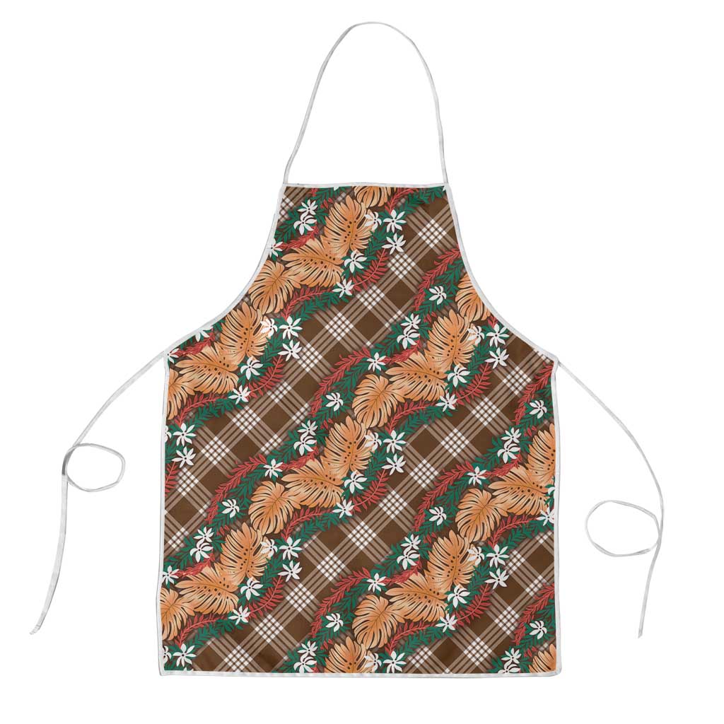 Polynesian Monstera Tiare Floral Apron Chocolate Brown Tropical Plaid LT01 Brown - Polynesian Pride