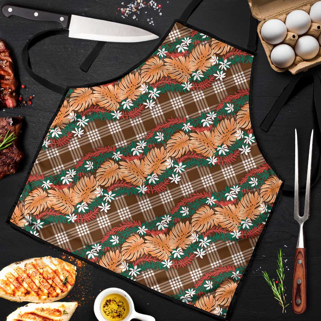 Polynesian Monstera Tiare Floral Apron Chocolate Brown Tropical Plaid LT01 Brown - Polynesian Pride