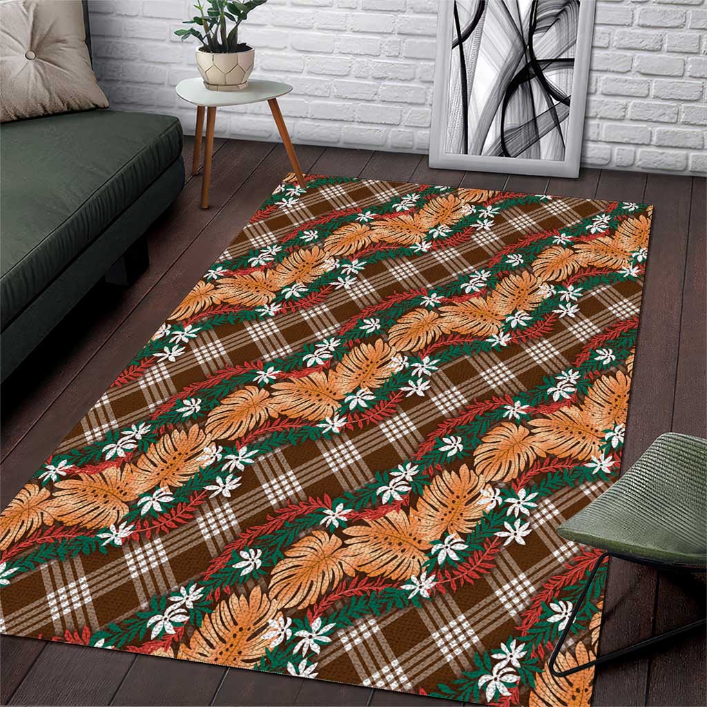Polynesian Monstera Tiare Floral Area Rug Chocolate Brown Tropical Plaid LT01 Brown - Polynesian Pride