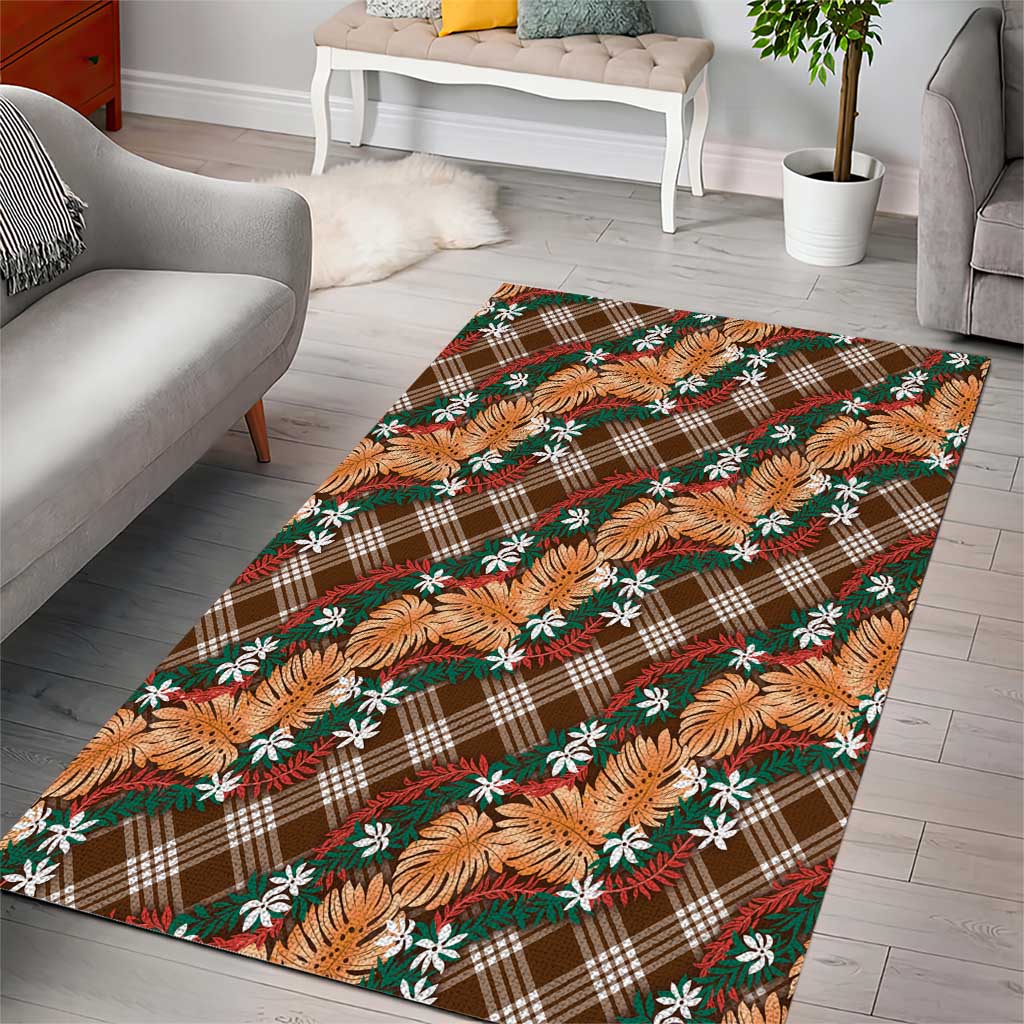 Polynesian Monstera Tiare Floral Area Rug Chocolate Brown Tropical Plaid LT01 - Polynesian Pride