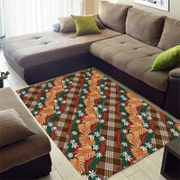 Polynesian Monstera Tiare Floral Area Rug Chocolate Brown Tropical Plaid LT01 - Polynesian Pride