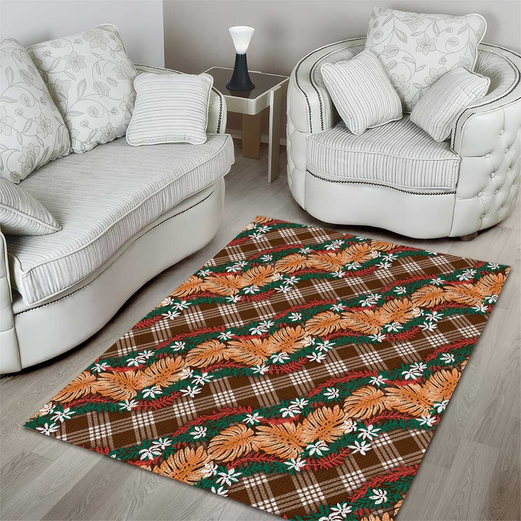 Polynesian Monstera Tiare Floral Area Rug Chocolate Brown Tropical Plaid LT01 - Polynesian Pride