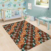 Polynesian Monstera Tiare Floral Area Rug Chocolate Brown Tropical Plaid LT01 - Polynesian Pride